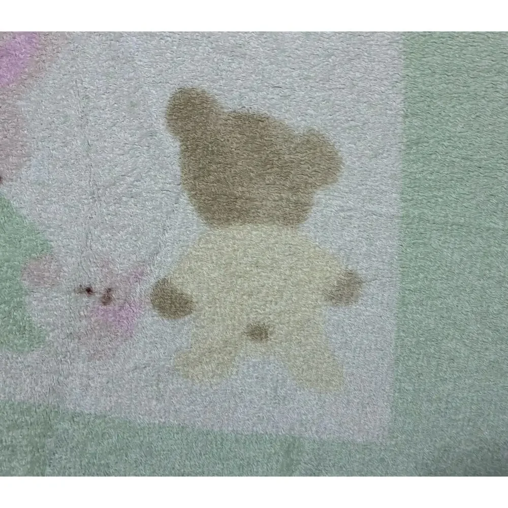 Vintage Carters Hide and Seek Baby Blanket Bunny Bear Green Fleece Just One Year